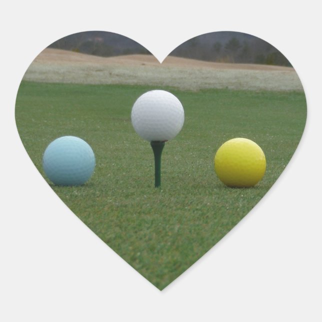 bright coloured Golf Balls on a mountain Heart Sticker (Front)