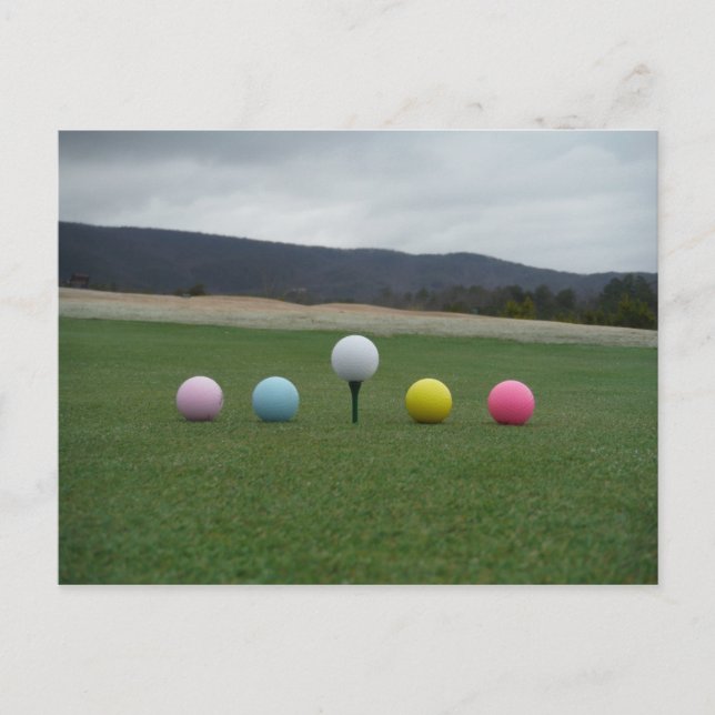 bright coloured Golf Balls on a mountain Postcard (Front)