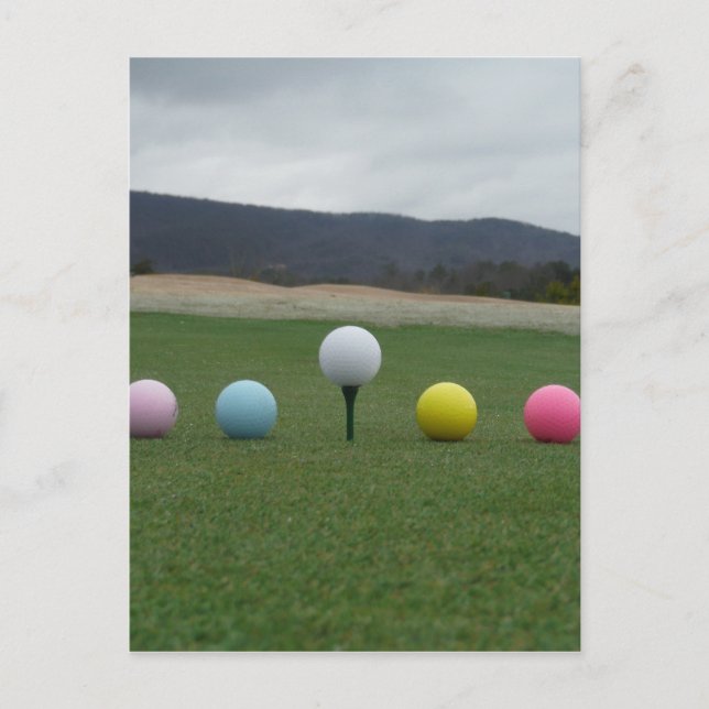 bright coloured Golf Balls on a mountain Postcard (Front)