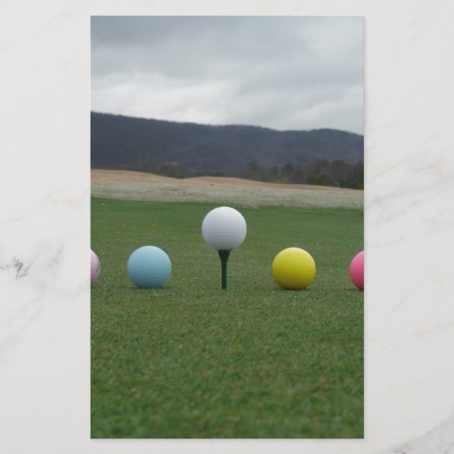 bright coloured Golf Balls on a mountain Stationery (Front)