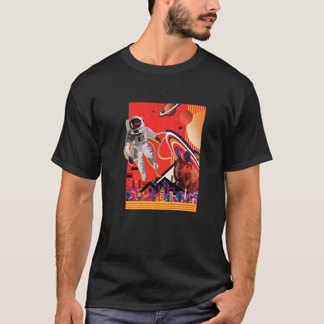 Bright Coloured Graphic of Space Astronaut and Pla T-Shirt (Front)