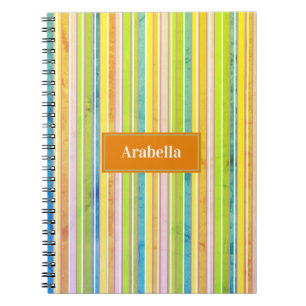 Bright Coloured Grunge Stripes Monogram Notebook
