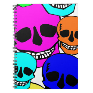 Bright coloured neon skulls design notebook