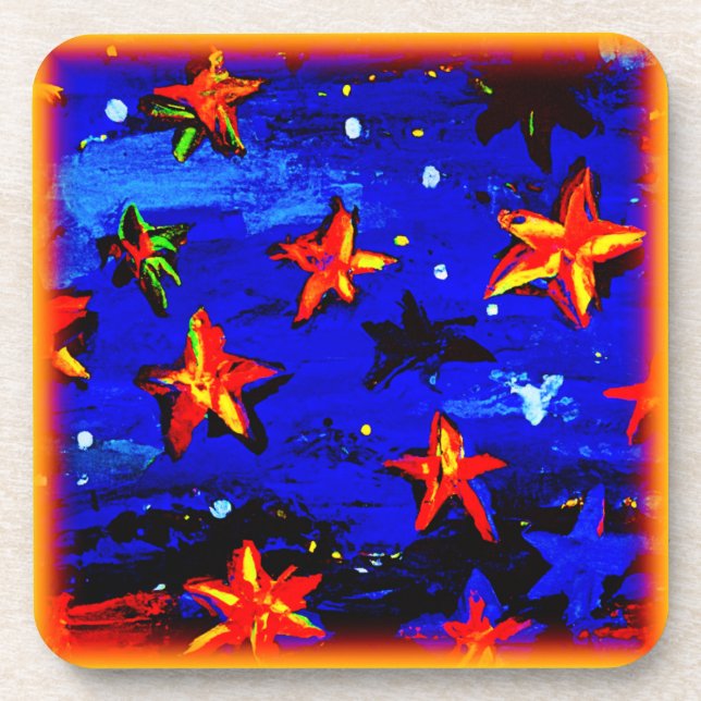 Bright Coloured Orange Stars. Buy Now Coaster (Front)
