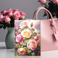 Bright Coloured Pink Yellow Roses Floral Watercolo