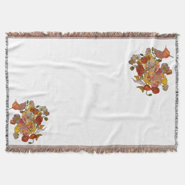 Bright coloured Poppies throw rug Blanket (Front)