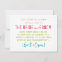 Bright Coloured Recipe Card Shower Insert