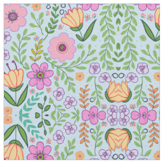 Bright Coloured Seamless Flower Pattern Blue  Fabric