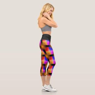 Bright Coloured Squares on Black Background Capri Leggings