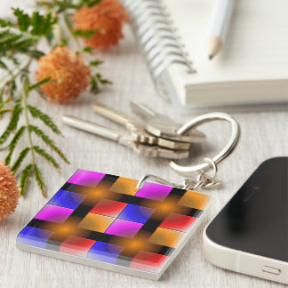 Bright coloured squares on black background key ring