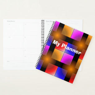 Bright coloured squares on black background planner