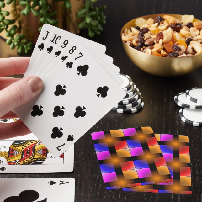 Bright coloured squares on black background   playing cards (In Situ)