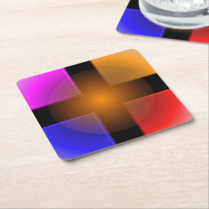 Bright Coloured Squares on Black Background Square Paper Coaster