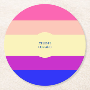 Bright Coloured Stripes-Summer- Round Paper Coaste Coaster