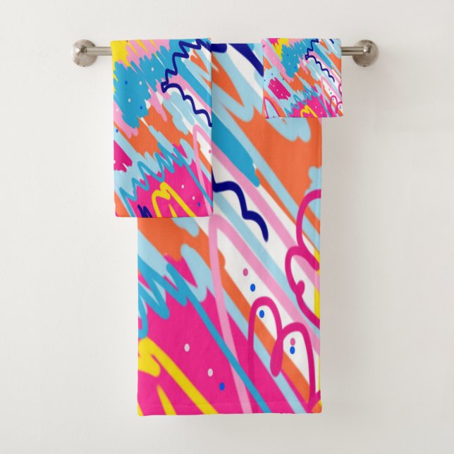 Bright Colourful Abstract Art Bath Towel Set (Insitu)