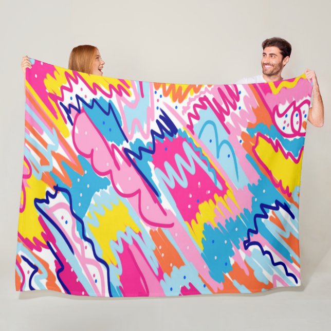 Bright Colourful Abstract Art Fleece Blanket (In Situ)