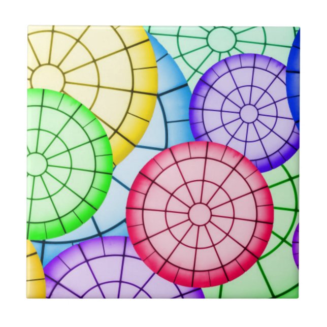 Bright Colourful Abstract Circles Pattern Ceramic Tile (Front)