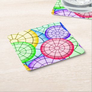 Bright Colourful Abstract Circles Pattern Square Paper Coaster