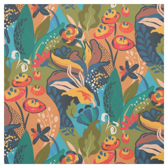 Bright Colourful Abstract Floral Fabric (Swatch)