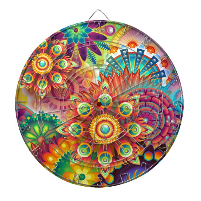 Bright Colourful Abstract Flower Pattern Dartboard (Front)