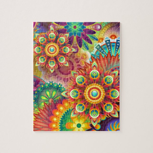 Bright Colourful Abstract Flower Pattern Jigsaw Puzzle (Vertical)