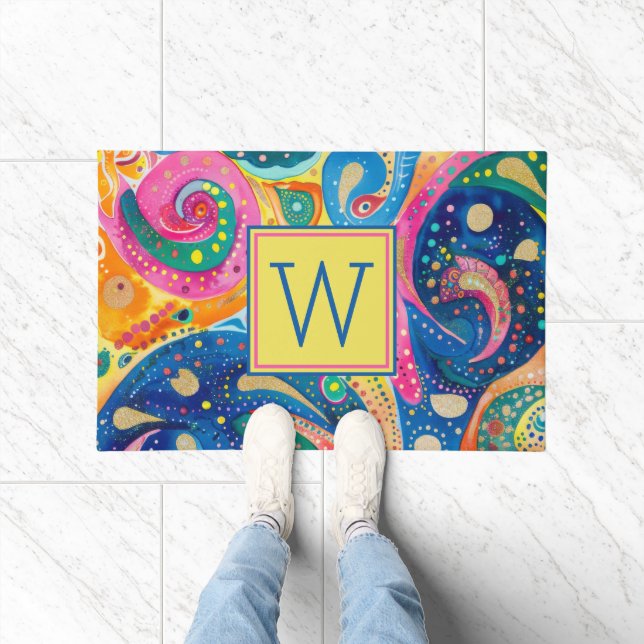 Bright Colourful Abstract Geometric Monogram Doormat (Indoor)