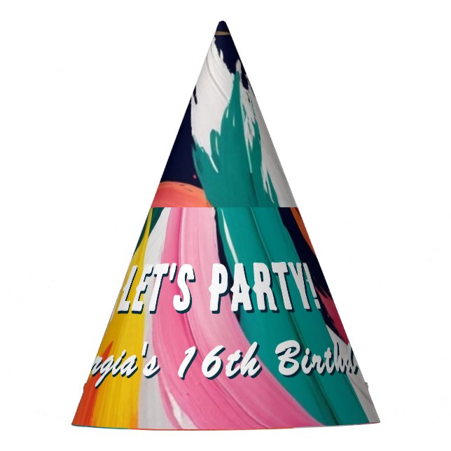 Bright Colourful Abstract Paint Effect Personalise Party Hat (Front)