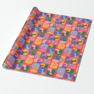 Bright Colourful Abstract Shapes in Yellow Red Blu Wrapping Paper