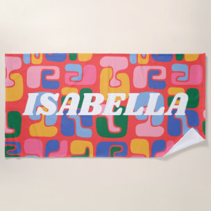Bright Colourful Abstract Shapes Personalised Name Beach Towel