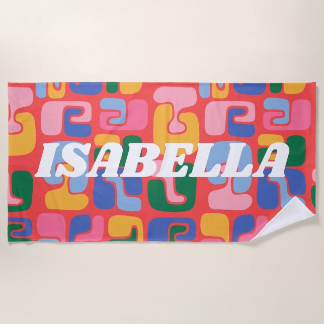 Bright Colourful Abstract Shapes Personalised Name Beach Towel (Front)