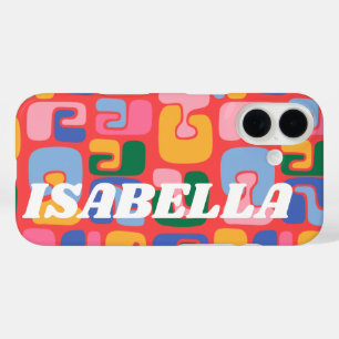 Bright Colourful Abstract Shapes Personalised Name iPhone 16 Case