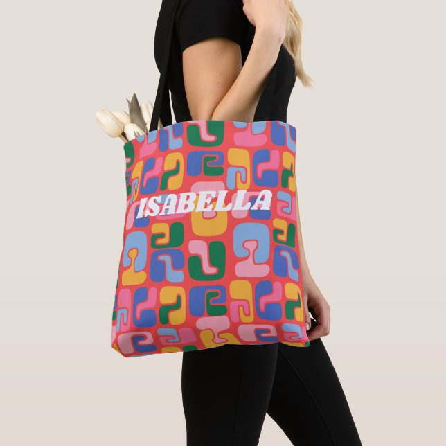 Bright Colourful Abstract Shapes Personalised Name Tote Bag (Close Up)