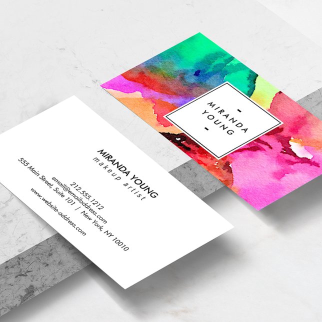Bright Colourful Abstract Watercolor Art White Business Card (Creator Uploaded)