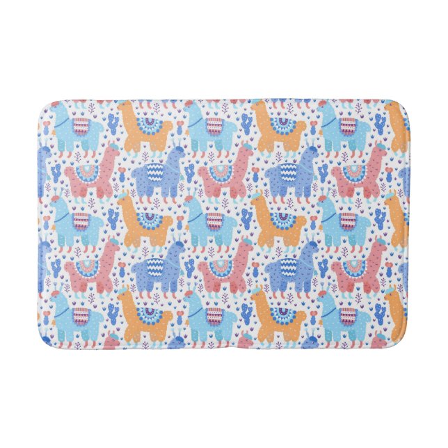Bright Colourful Alpaca Pattern Bath Mat (Front)