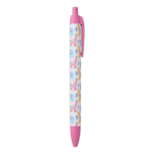 Bright Colourful Alpaca Pattern Black Ink Pen (Bottom (Vertical))