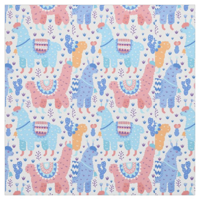 Bright Colourful Alpaca Pattern Fabric (Swatch)