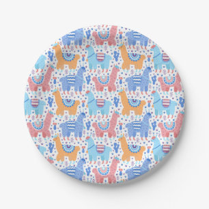 Bright Colourful Alpaca Pattern Paper Plate