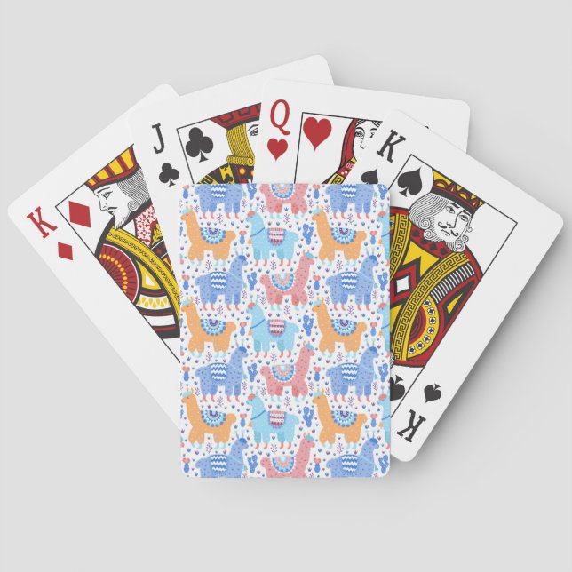 Bright Colourful Alpaca Pattern Playing Cards (Back)
