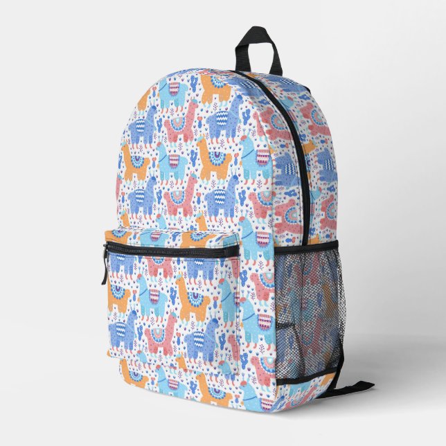 Bright Colourful Alpaca Pattern Printed Backpack (Back Corner Right)