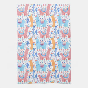Bright Colourful Alpaca Pattern Tea Towel