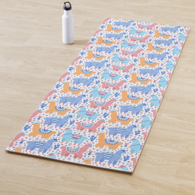 Bright Colourful Alpaca Pattern Yoga Mat (In Situ)