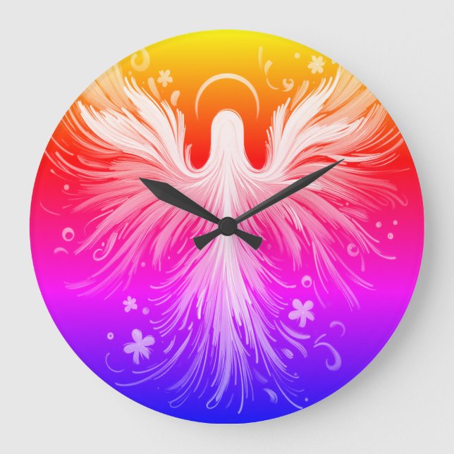 Bright Colourful Angel Design on a Round Wall Cloc Large Clock (Front)