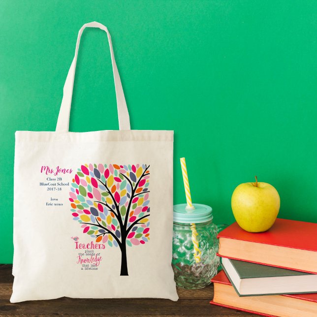 Bright colourful apple Teacher tree thank you Tote Bag (Creator Uploaded)