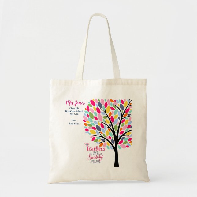 Bright colourful apple Teacher tree thank you Tote Bag (Front)