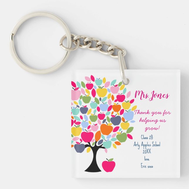 Bright colourful apple tree helping us grow key ring (Front)