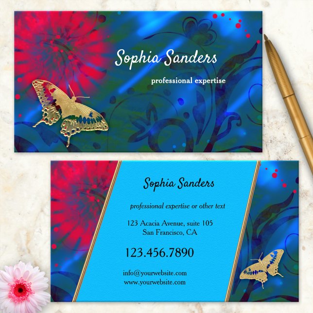 Bright Colourful Artistic Butterfly Business Card (A modern artistic business card in bright colors with a butterfly)