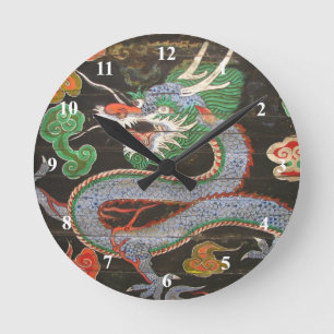 Bright Colourful Asian Dragon Art Round Clock