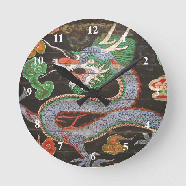 Bright Colourful Asian Dragon Art Round Clock (Front)
