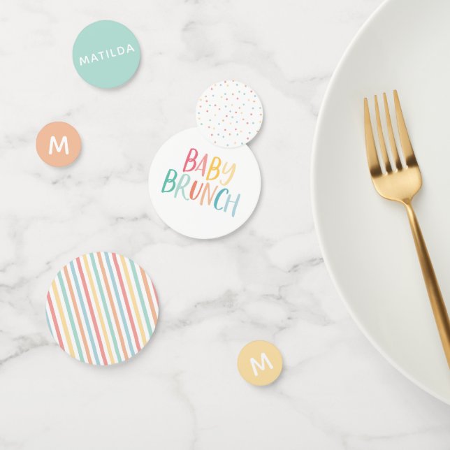 Bright colourful baby brunch shower decor confetti (Group)