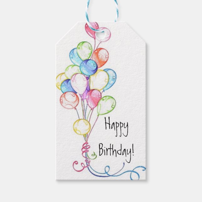 Bright Colourful Baloons Happy Birthday Gift Tag (Front)